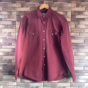 Vintage Wrangler Maroon Casual Button Down Pearl Snap Shirt Large